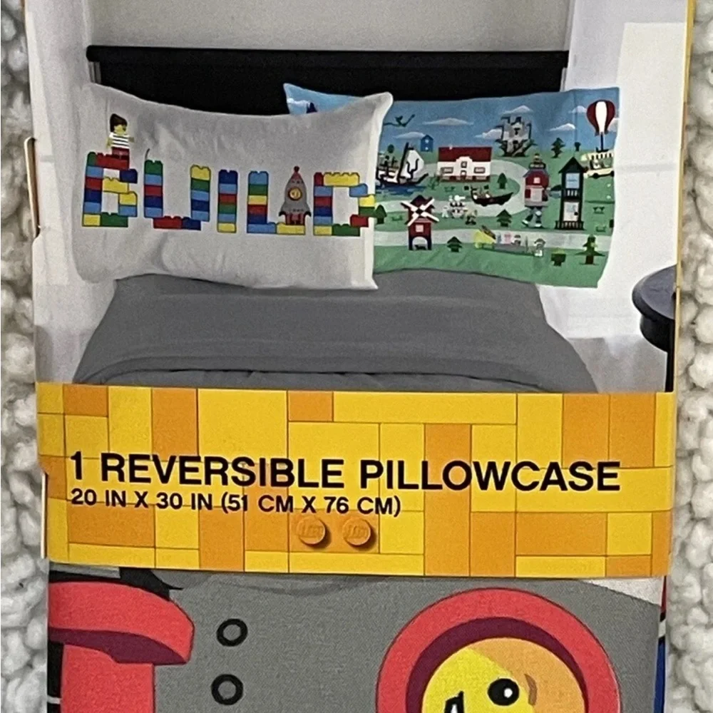 Reversible Pillowcase with LEGO Design -‎ Gray